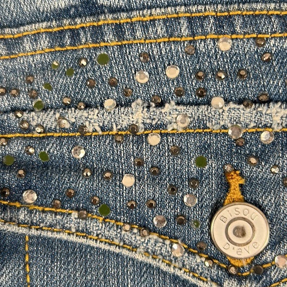 Y2K Bisou Deve bling button flap back pocket boot cut jeans size 28 - Picture 13 of 13